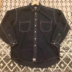 LEVI’S RED LABEL 100% BLACK COTTON DENIM WPL 423 Button Up Shirt Size L